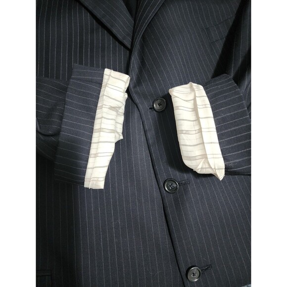 JoS A Bank Mens Wool Pinstripe Blazer Jacket Black 3-Button Notch Lapel Size 52R - Picture 9 of 9